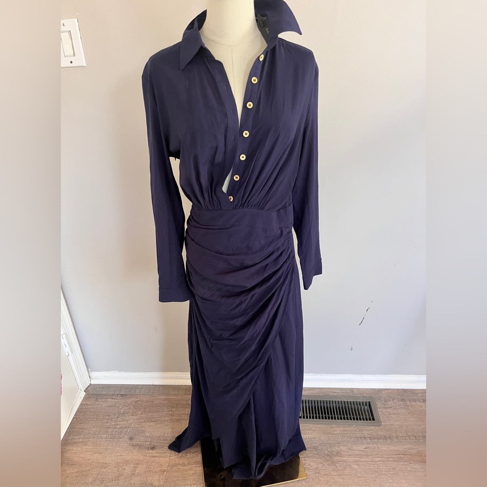 NWT Modesees Women's Navy Long-Sleeve Ruched Midi Dress